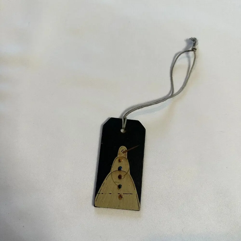 Primitive Farmhouse Christmas Wooden Snowman Gift Tag Tree Ornament